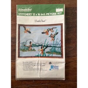 WonderArt Duck Pond Stitchery Kit 5457 Vintage 12x16 Embroidery Wool Yarn Kit